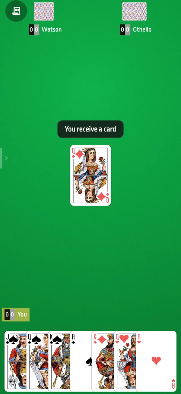 A card being passed across the table